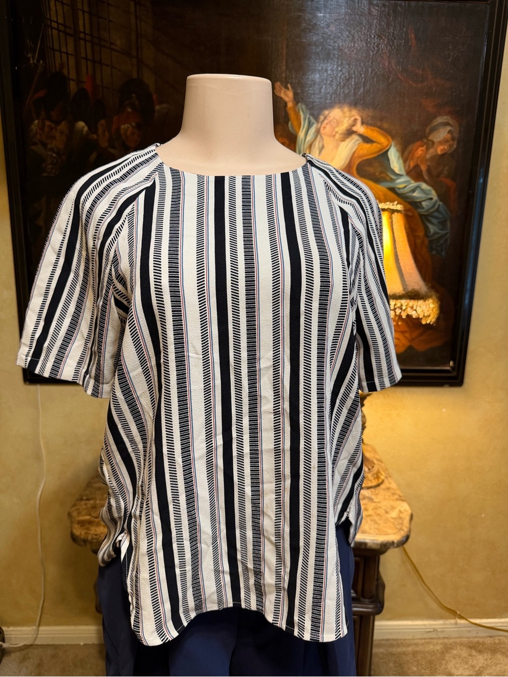 H&M Navy and White Striped Short Sleeve Blouse